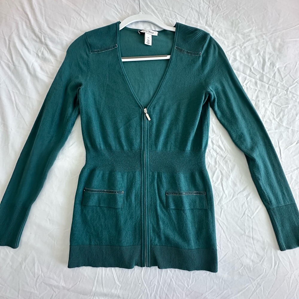 White House Black Market Teal Cardigan Zip Up Sweater
